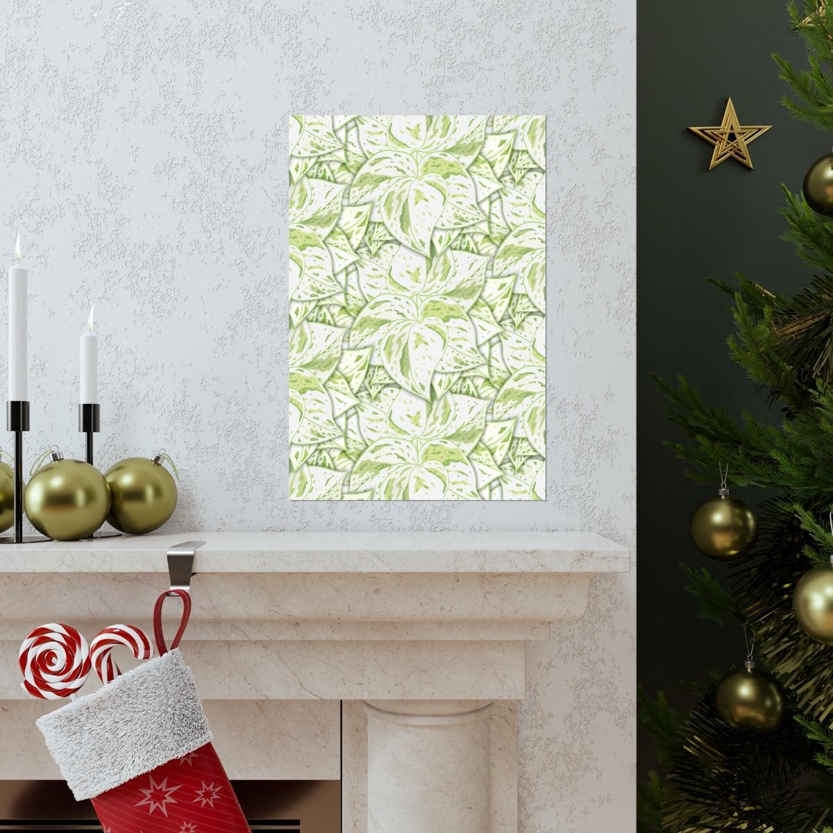 Snow Queen Pothos Pattern Botanical Print – Unframed Wall Art