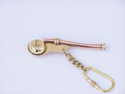 Solid Brass/Copper Bosun Whistle Key Chain