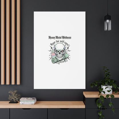 Roar for Self-Care Skull Canvas | heavy metal wellness, gothic wellness quote