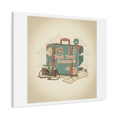 Pack Your Dreams Canvas | Retro Travel Postcard, Wanderlust Passport Stamp Art