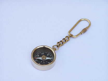 Solid Brass Compass Key Chain 5""