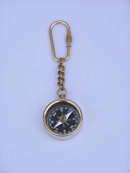 Solid Brass Compass Key Chain 5""