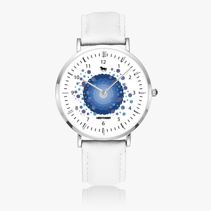 165. NESTDEER Ultra-Thin Leather Strap Quartz Watch (Silver With Indicators)
