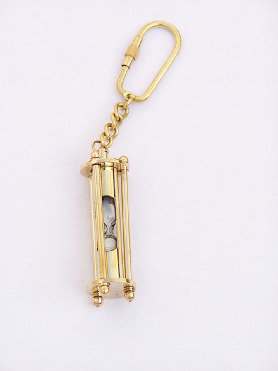 Solid Brass Hour Glass Key Chain 6""