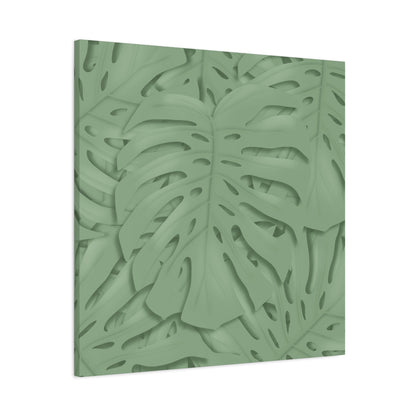 Sage Green Monstera Canvas Print – Botanical Wall Art