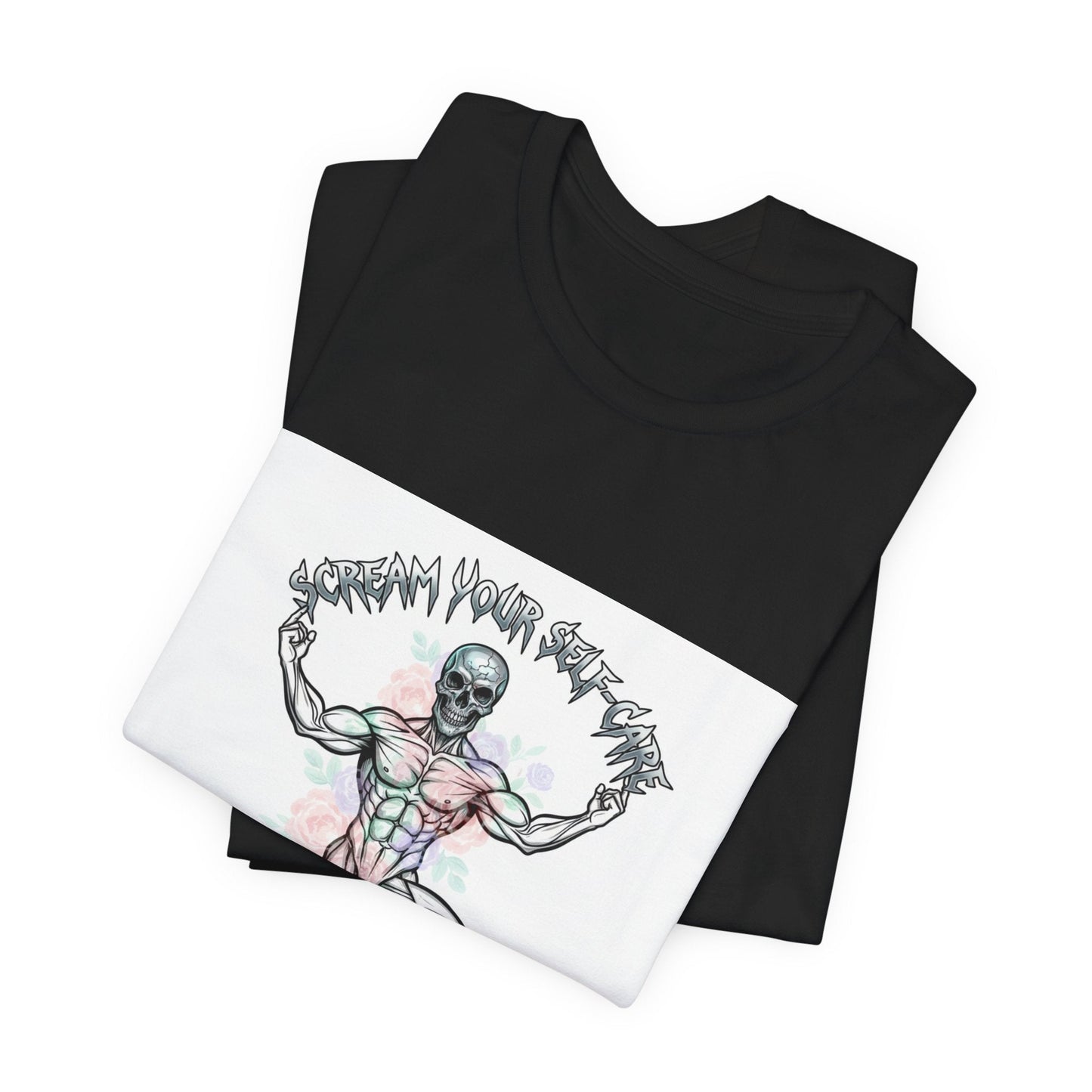 Hard Rock Motivational Skull Yoga Tee | metal font shirt, gothic wellness quote