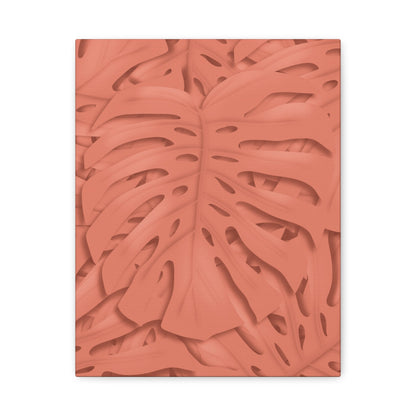 Coral Monstera Canvas Print – Botanical Wall Art