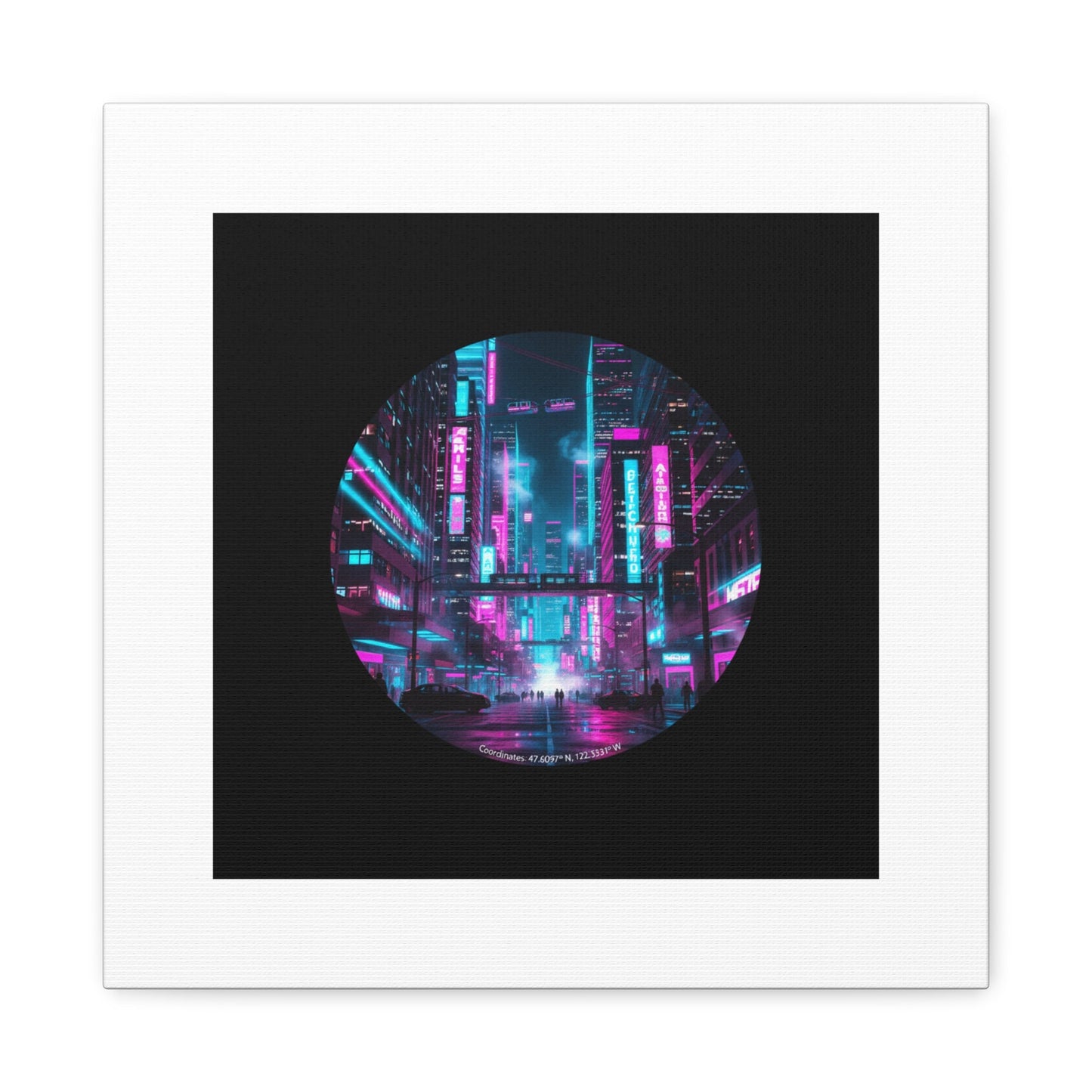 Neon Cyberpunk Cityscape Canvas | synthwave skyline, future city art