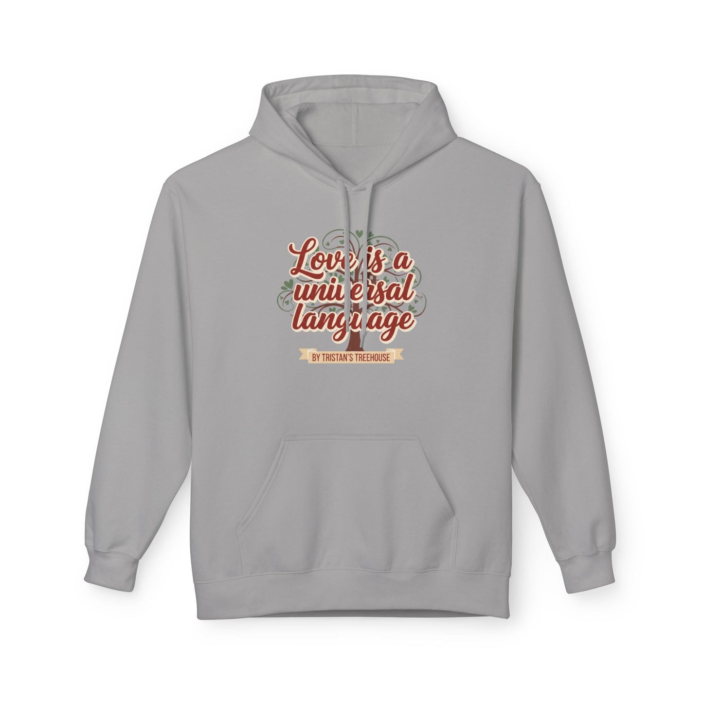 Hoodie — “Love is a Universal Language” Cozy Retro Cabin Graphic Hoodie