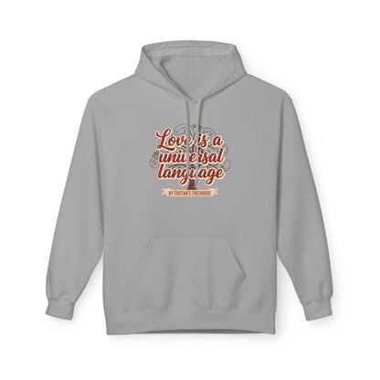 Hoodie — “Love is a Universal Language” Cozy Retro Cabin Graphic Hoodie