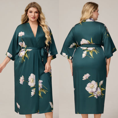 Womens Luxe Satin Robe - Lightweight Imitation Silk Loungewear & Sleepwear