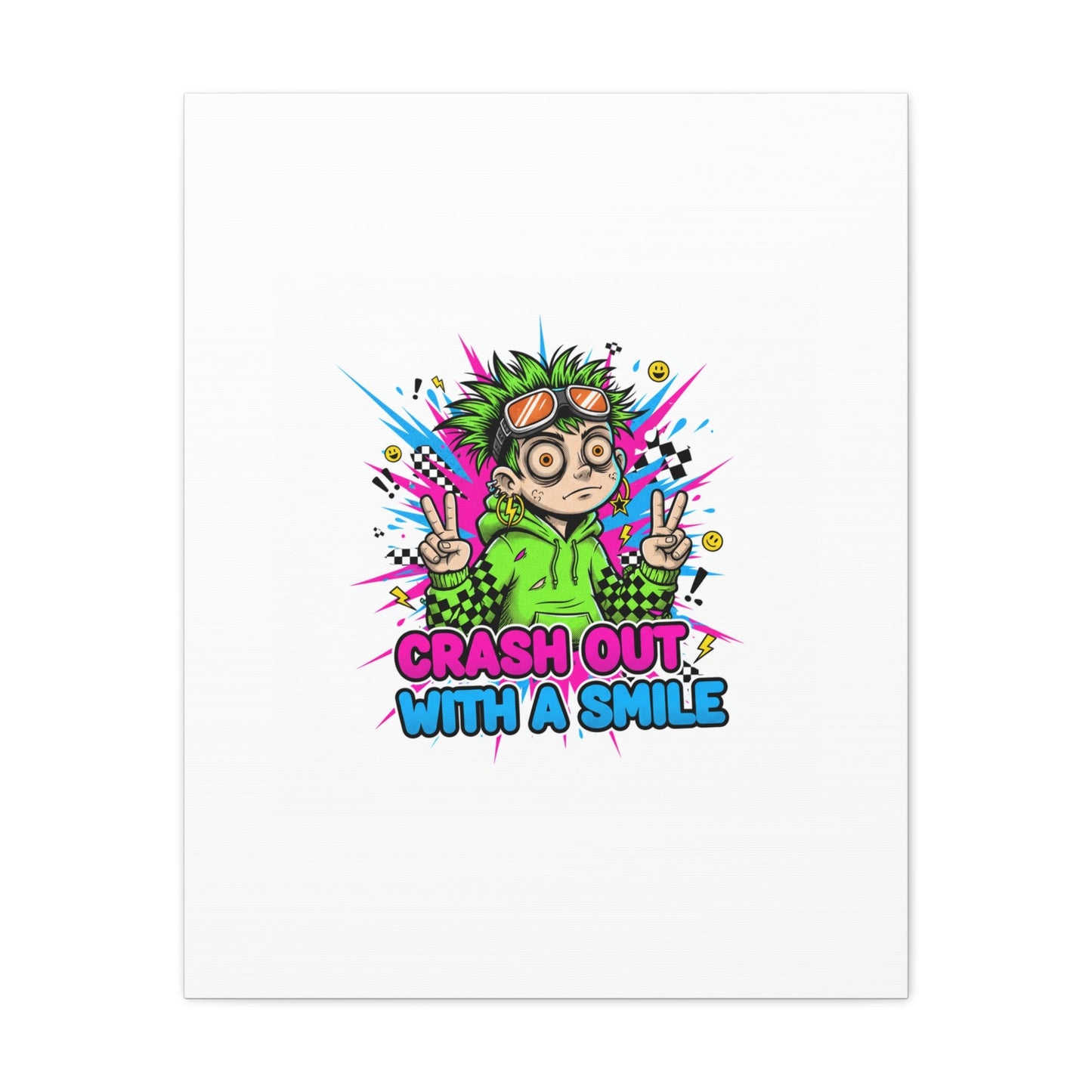 Crash Out With a Smile Canvas Print | Neon Skate Graffiti, Meme Meltdown Art