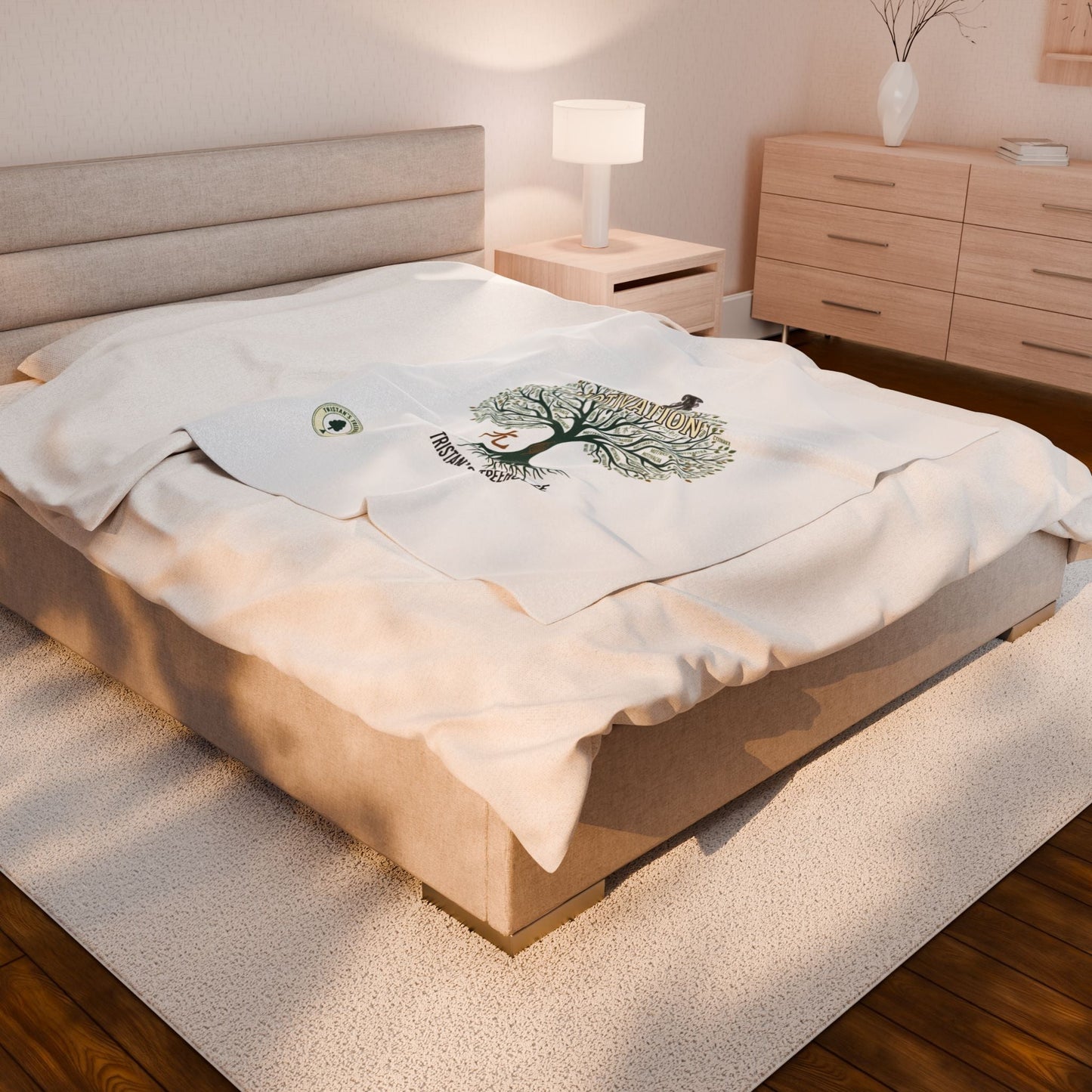 Handwritten Tree Doodle Velveteen Plush Blanket | sketch aesthetic, cozy handwritten message