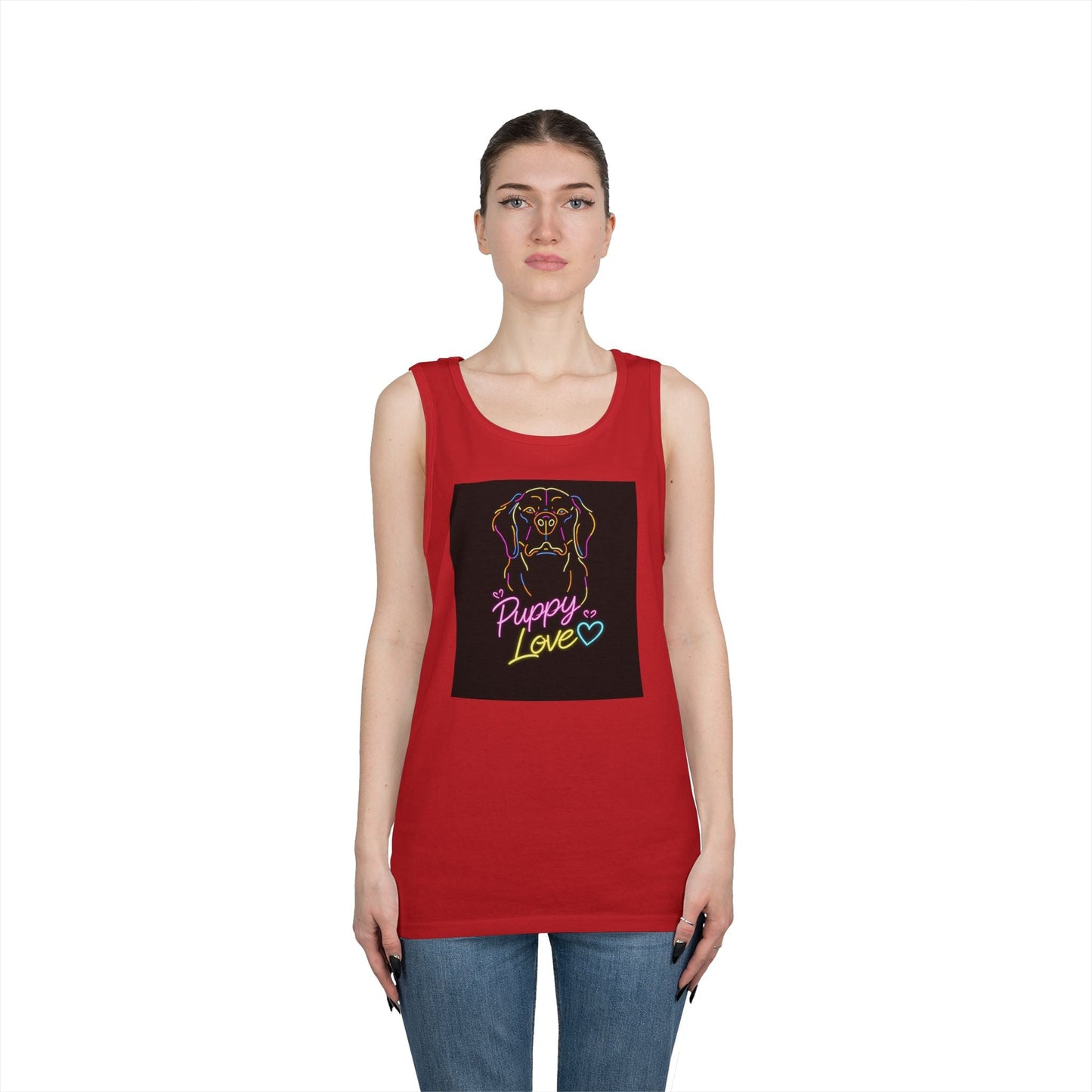 Puppy Love Tank Top — Neon Dog Graphic Summer Tee
