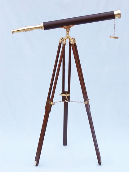 Floor Standing Solid Brass - Leather Harbor Master Telescope 60""