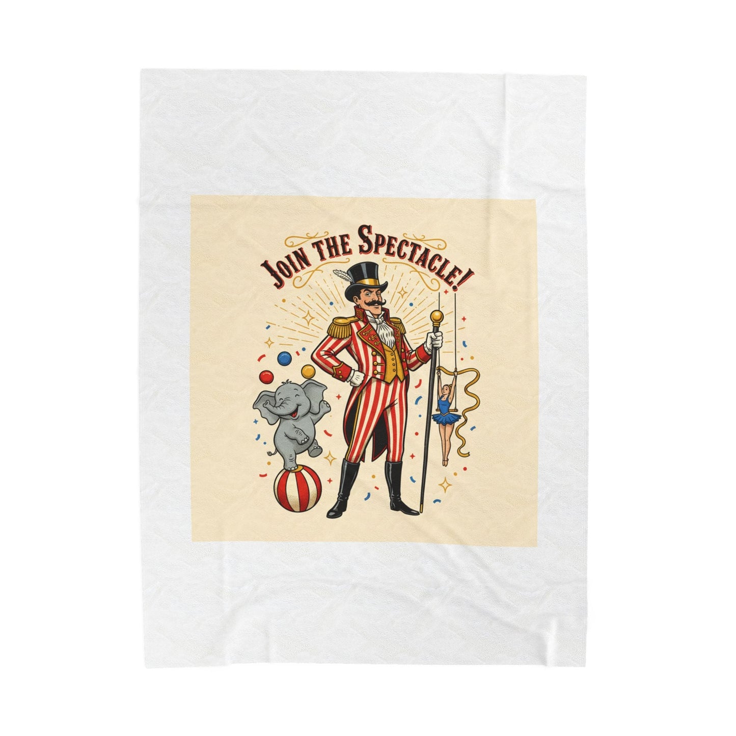 Join the Spectacle! Circus Ringmaster Velveteen Blanket | Vintage Carnival Design, Camp Circus Aesthetic