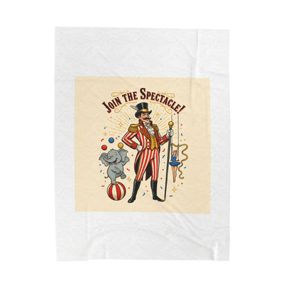 Join the Spectacle! Circus Ringmaster Velveteen Blanket | Vintage Carnival Design, Camp Circus Aesthetic