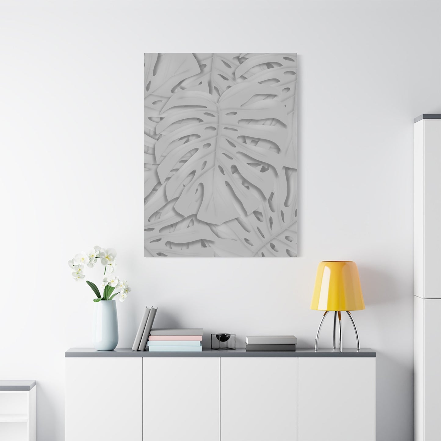 Soft Grey Monstera Canvas Print – Botanical Wall Art