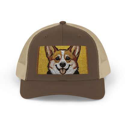 Happy Corgi Snapback Trucker Cap — "Happy Corgi Dog Happy Life"