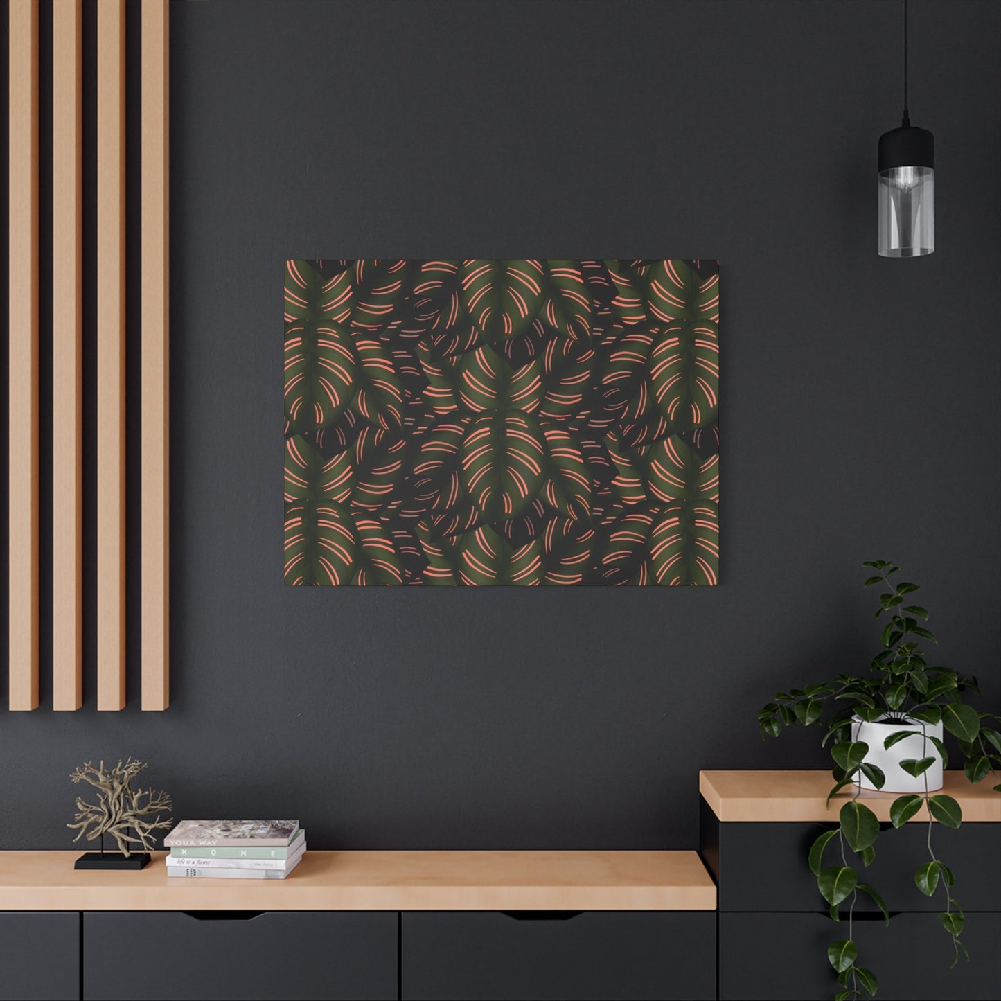 Calathea Pinstripe Pattern Canvas Print – Botanical Wall Art