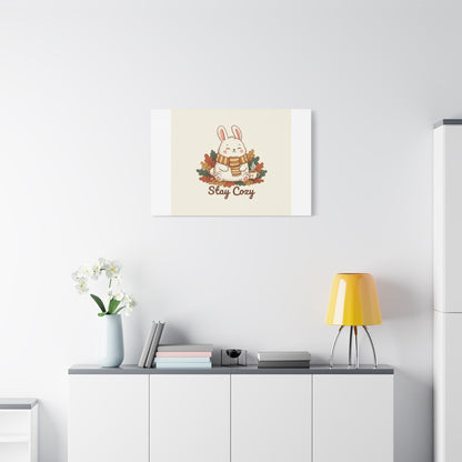 Cozy Bunny Illustration Canvas | Cute Critter Winter Forest Art