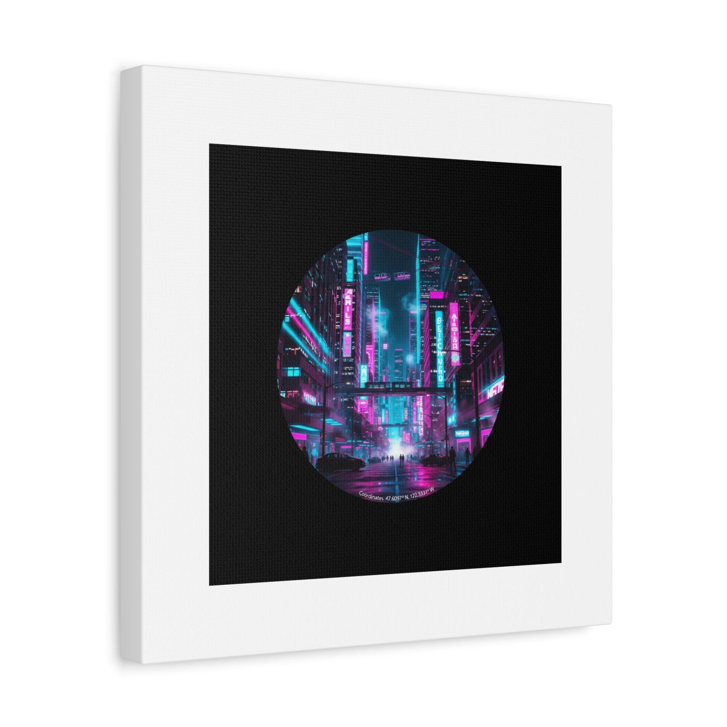 Neon Cyberpunk Cityscape Canvas | synthwave skyline, future city art
