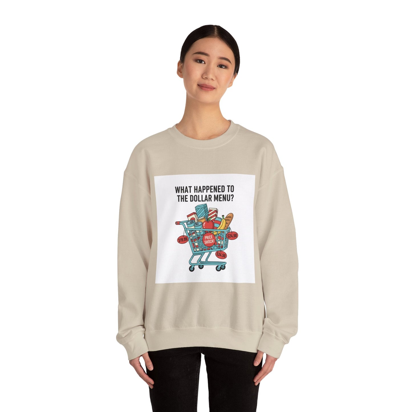 What Happened to the Dollar Menu? Sweatshirt | Grocery Prices Meme, Budget Humor