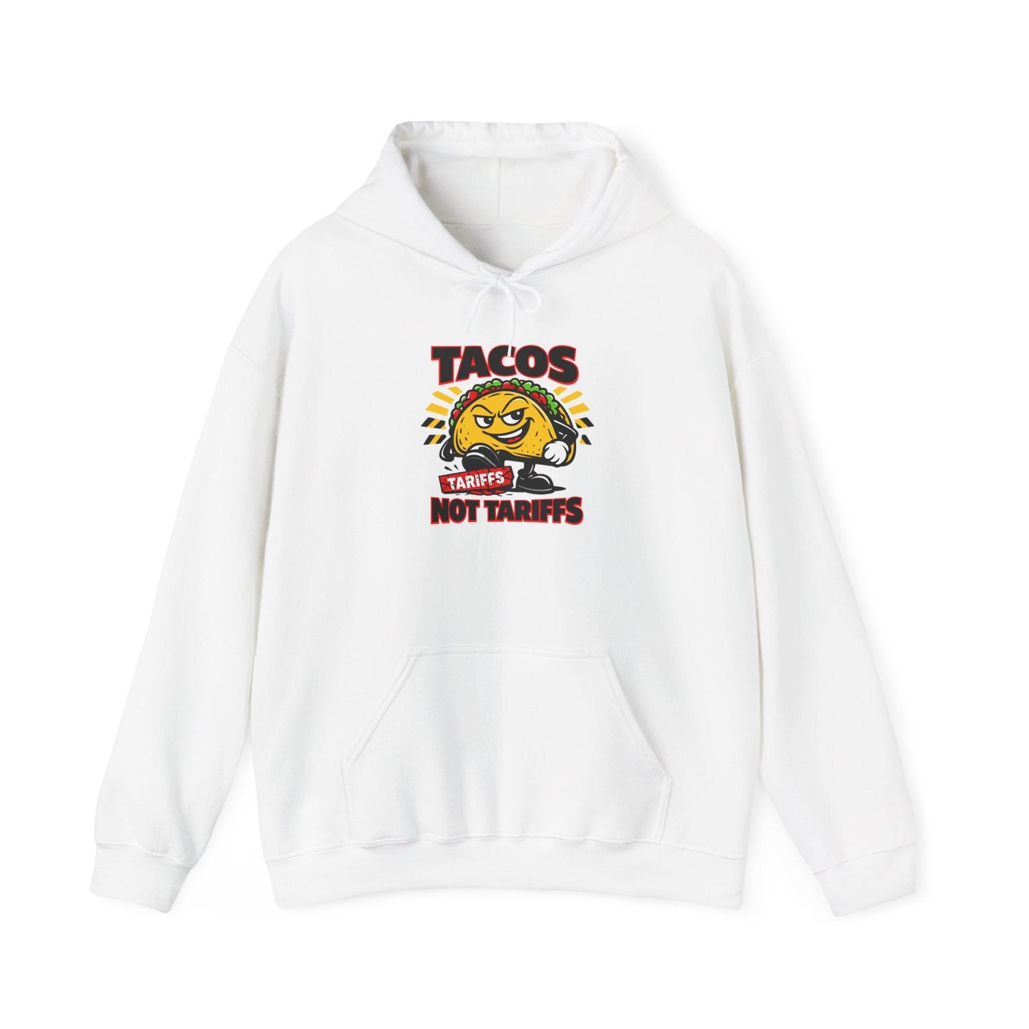 Tacos Not Tariffs Hoodie | political taco pun, protest typography