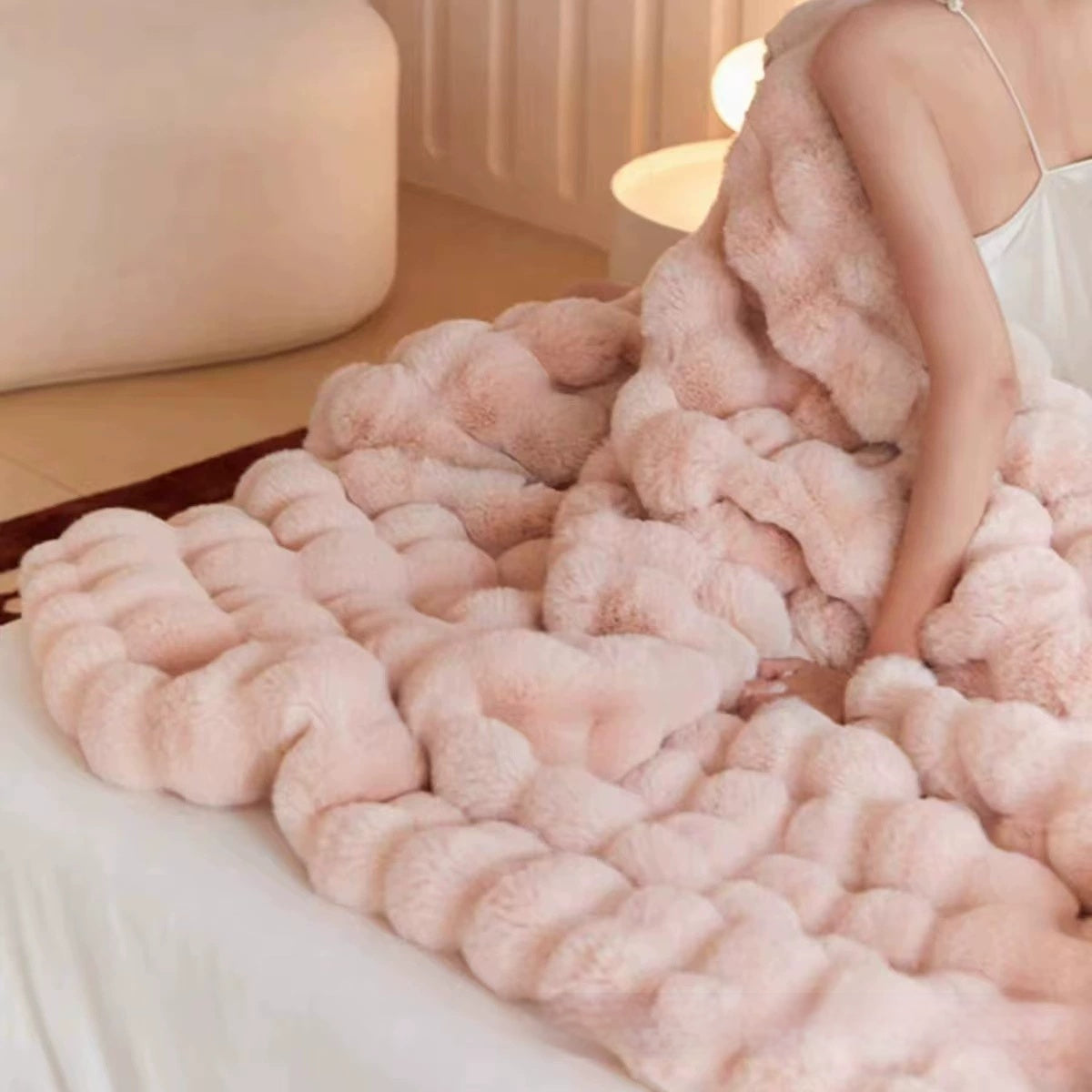 The Fur Rabbit Hair Sofa Blanket Is Simple And Luxurious