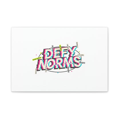 Defy Norms Canvas, Anti-Aesthetic Glitch Typography, Brutalist Poster Style