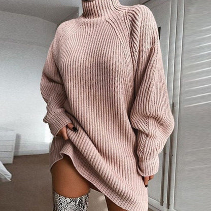 Women’s Solid Turtleneck Sweater Dress - Warm Long Sleeve Winter Knit