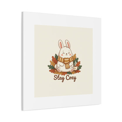 Cozy Bunny Illustration Canvas | Cute Critter Winter Forest Art