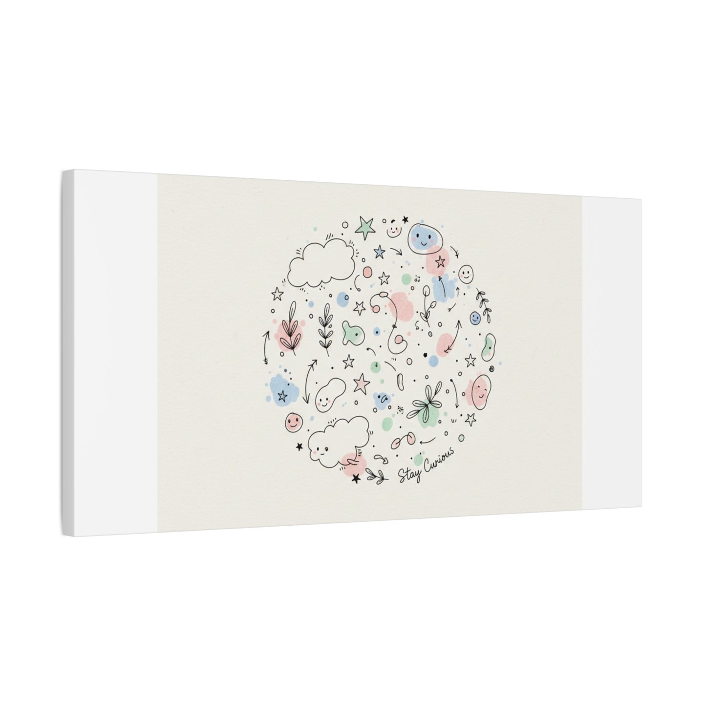Doodle Circle Line Drawing Matte Canvas, Hand-Drawn Sketch Art