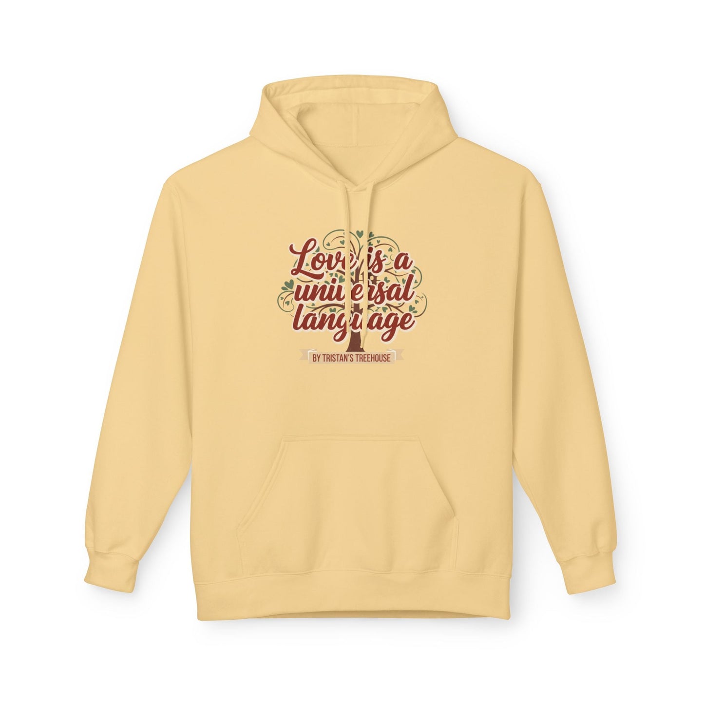 Hoodie — “Love is a Universal Language” Cozy Retro Cabin Graphic Hoodie