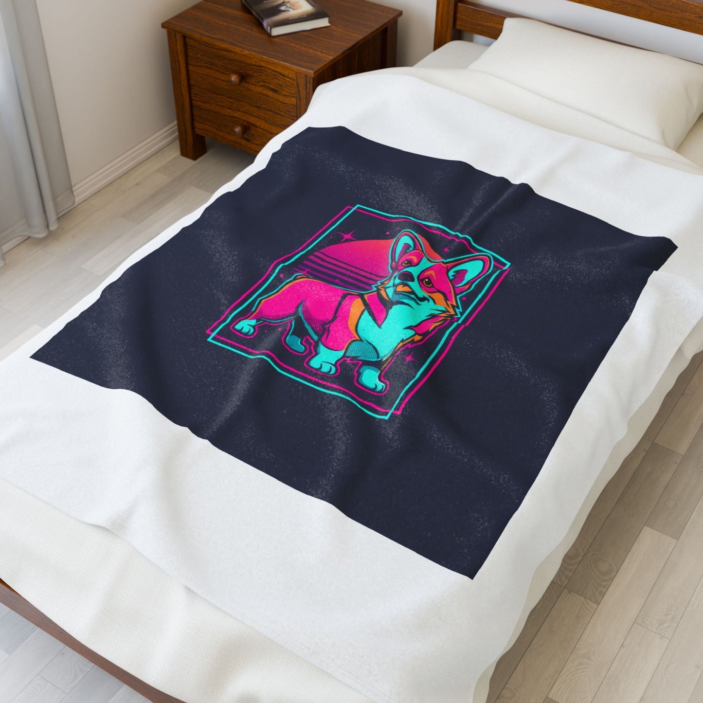 Neon Corgi Illustration Velveteen Blanket | Friendship Valentine, Platonic Love