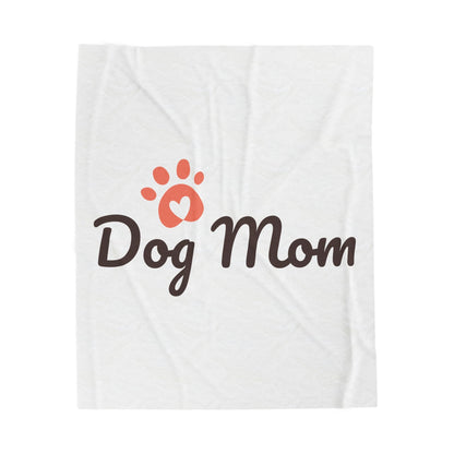 Dog Mom Velveteen Plush Blanket – Cozy Paw Print Throw for Pet Lovers, Gift for Mother's Day & Adoption Celebrations