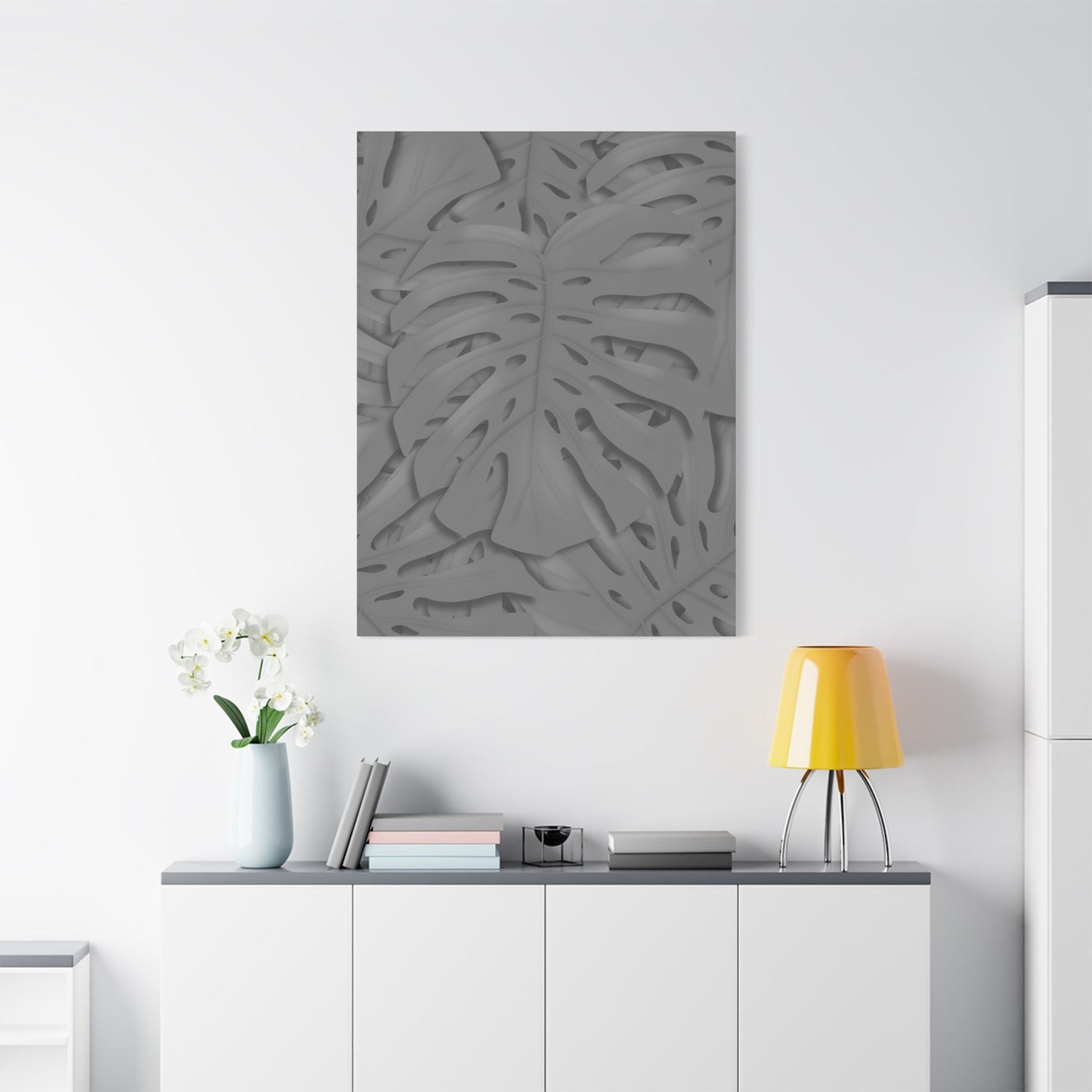 Grey Monstera Canvas Print – Botanical Wall Art