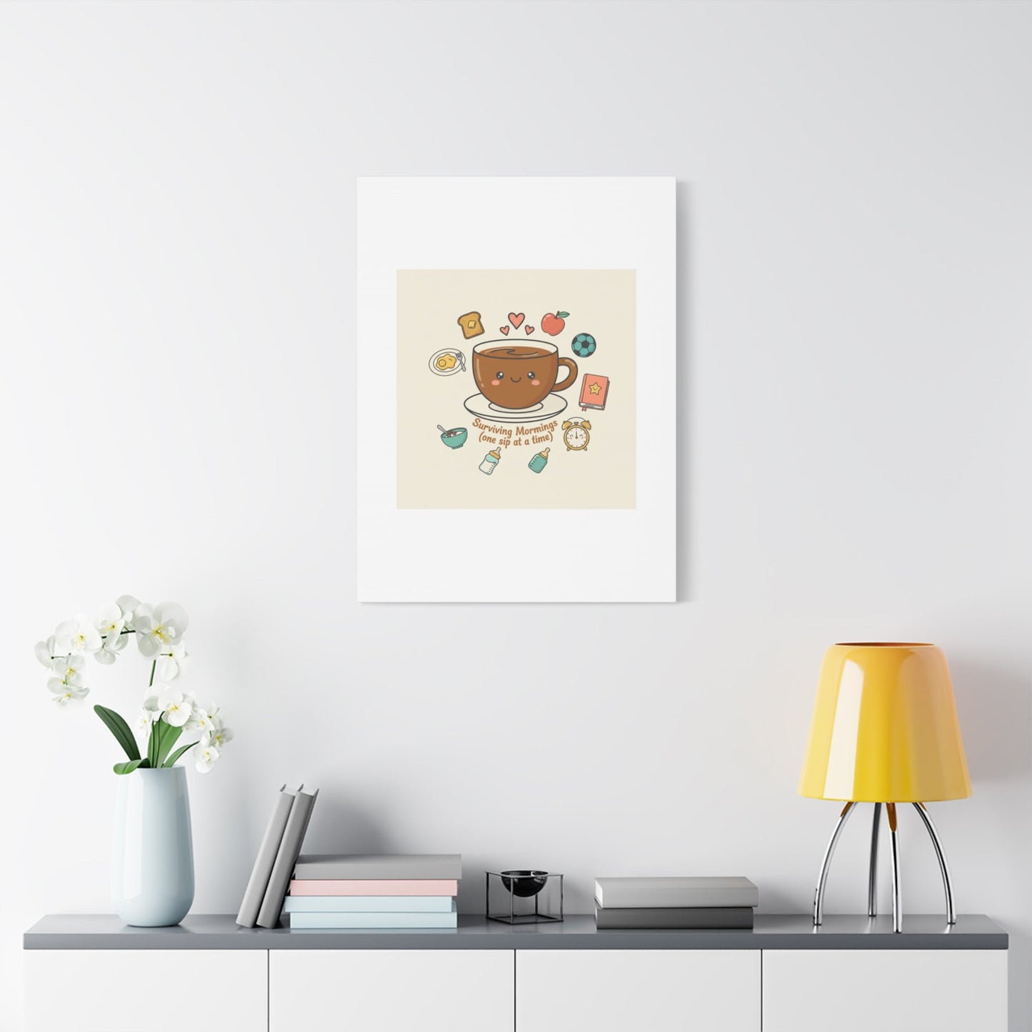 Surviving Mornings (One Sip at a Time) Canvas | Parenting Morning Humor, Coffee & Kids