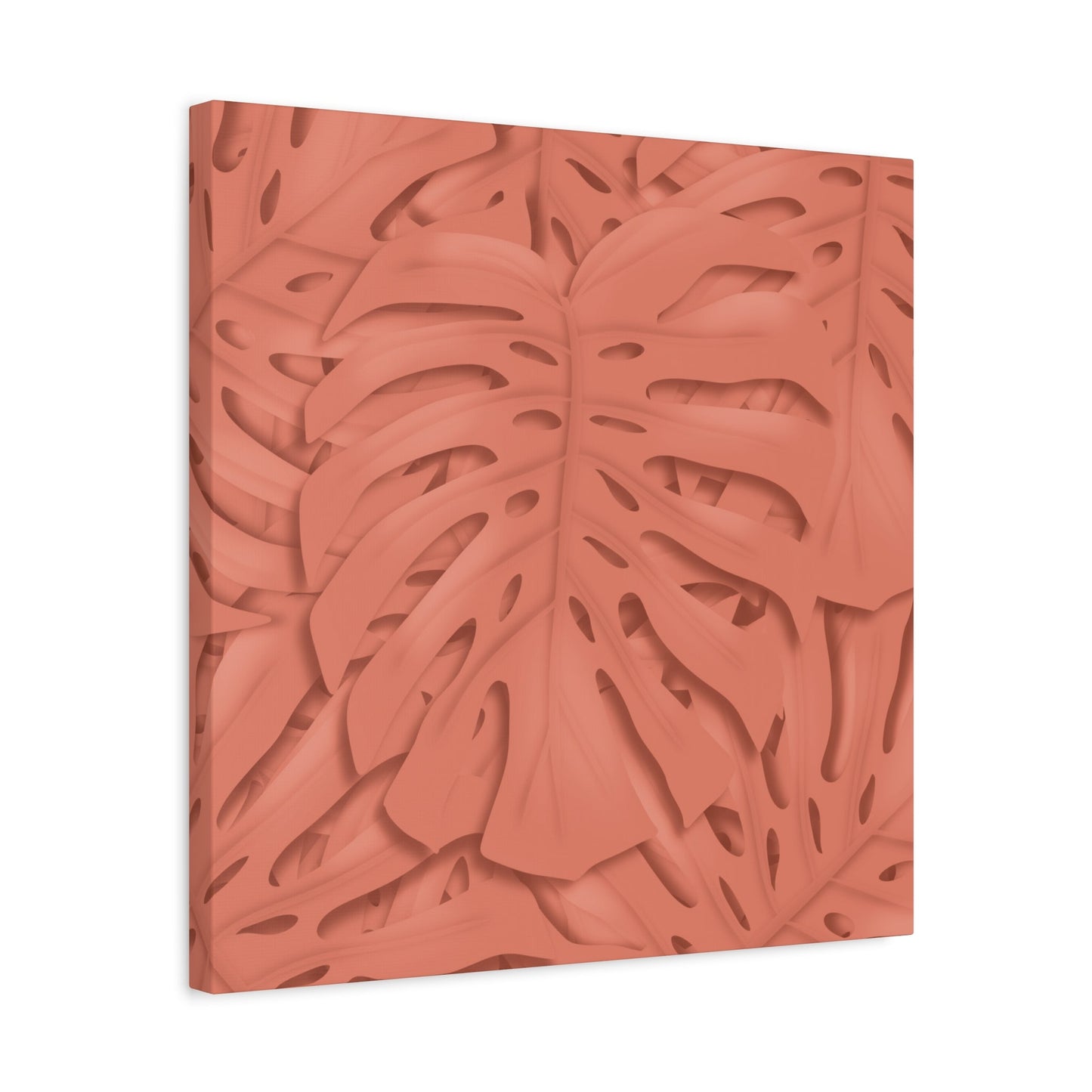 Coral Monstera Canvas Print – Botanical Wall Art