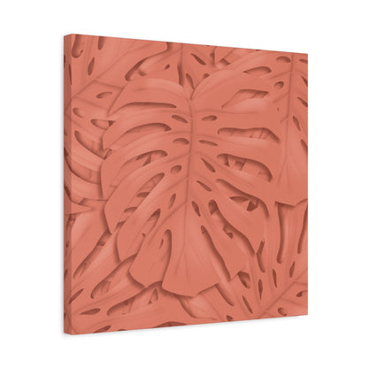 Coral Monstera Canvas Print – Botanical Wall Art