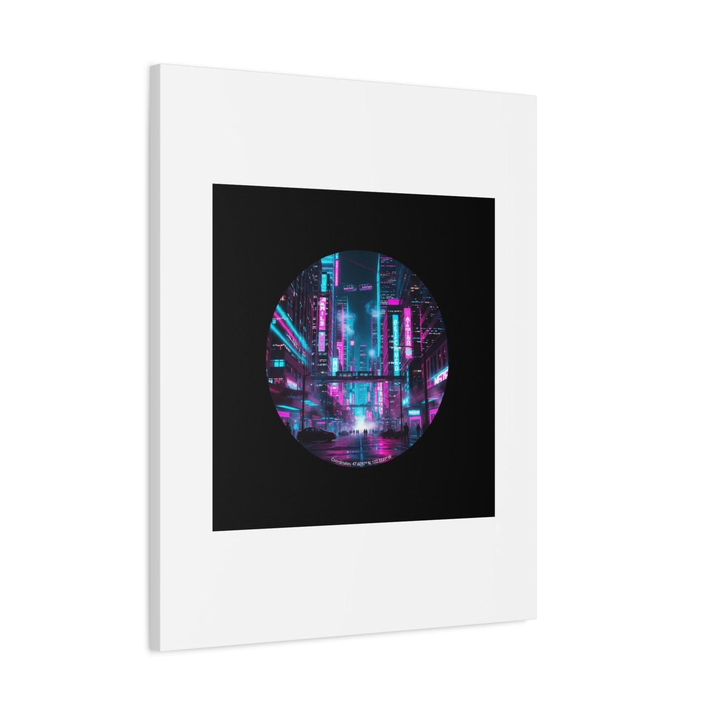 Neon Cyberpunk Cityscape Canvas | synthwave skyline, future city art