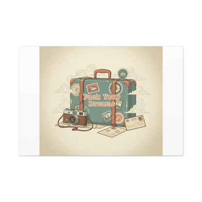Pack Your Dreams Canvas | Retro Travel Postcard, Wanderlust Passport Stamp Art