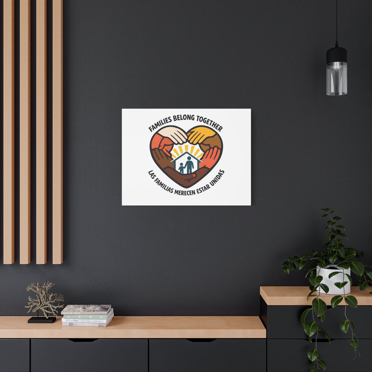 Families Belong Together Canvas, family unity solidarity, bilingual inclusive decor