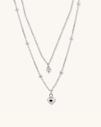 Layered Dangling Heart Necklace
