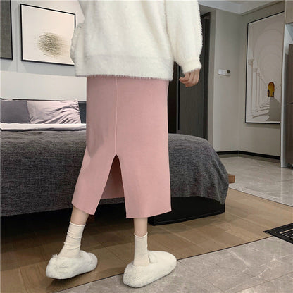 Women's Fashion Solid Color Straight Hip Skirt