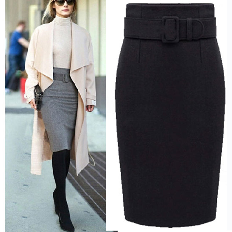 Wool Woolen Skirt Thick Solid Color Mid-length Buttocks