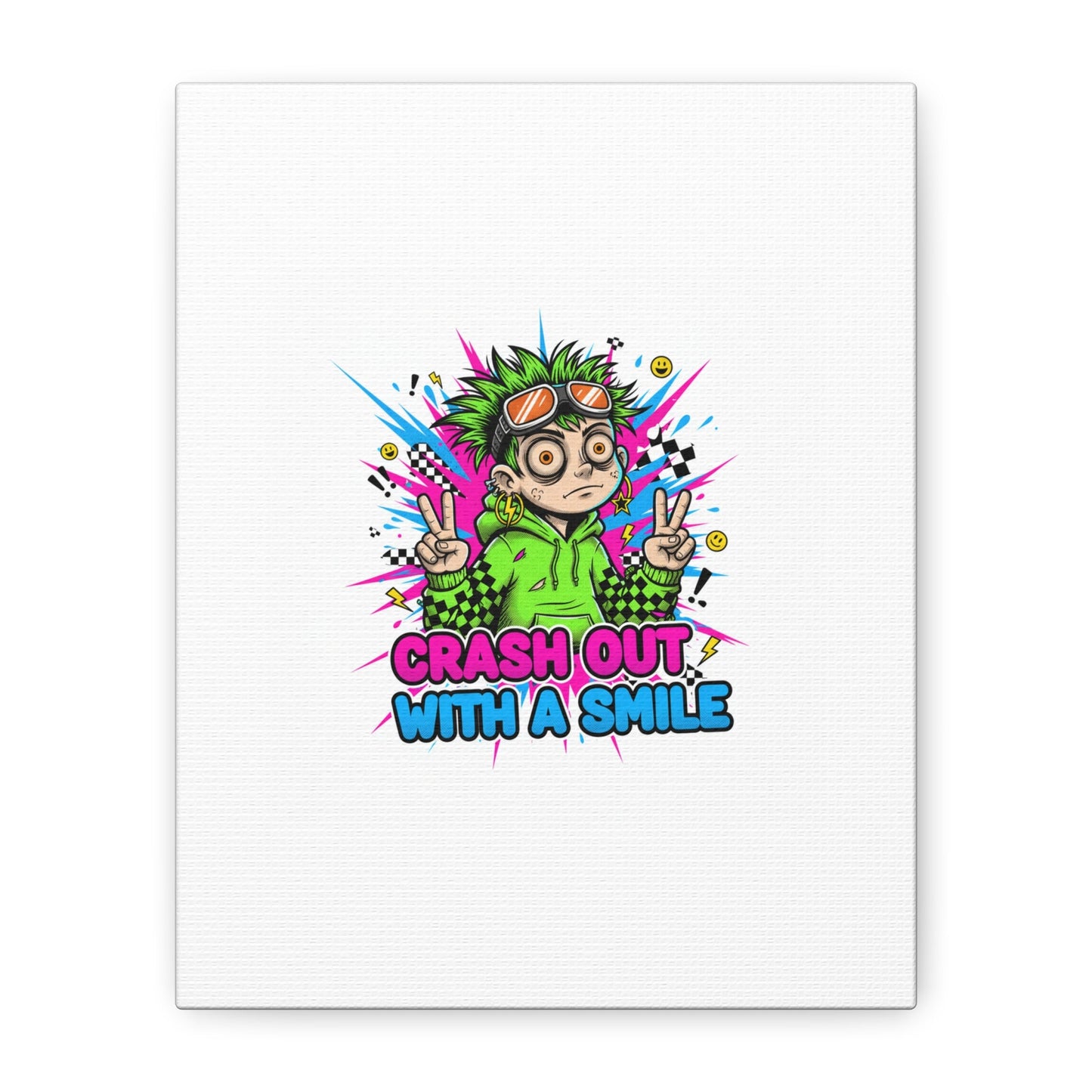 Crash Out With a Smile Canvas Print | Neon Skate Graffiti, Meme Meltdown Art