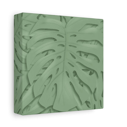 Sage Green Monstera Canvas Print – Botanical Wall Art