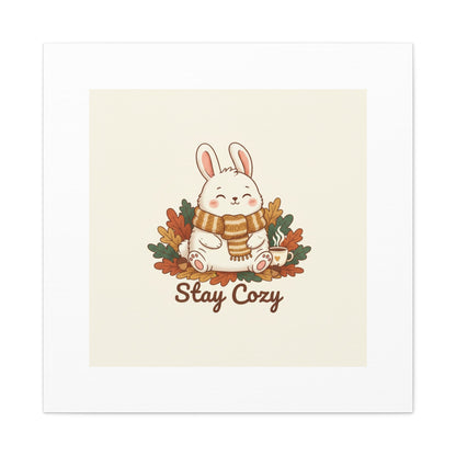 Cozy Bunny Illustration Canvas | Cute Critter Winter Forest Art