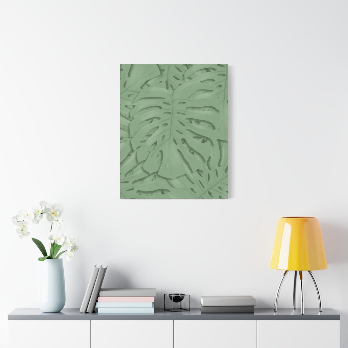 Sage Green Monstera Canvas Print – Botanical Wall Art